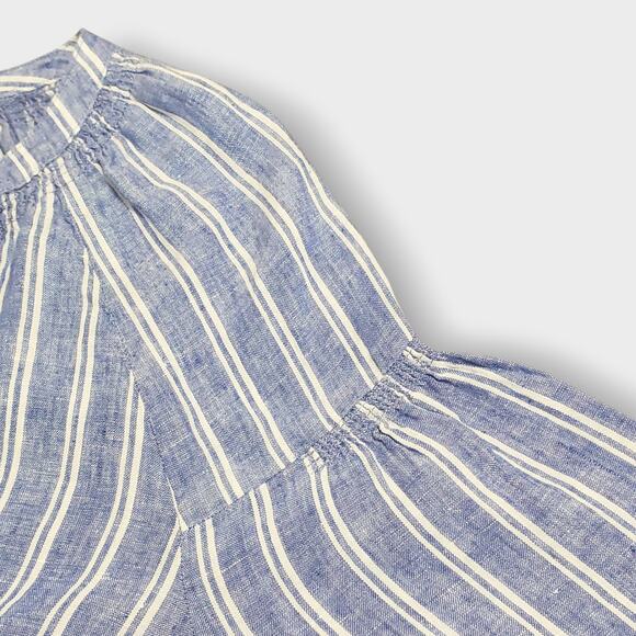 Talbots Petite Lantern Sleeve Linen Popover Top Blue Petal Stripe Sz XLP Coastal - Picture 7 of 12